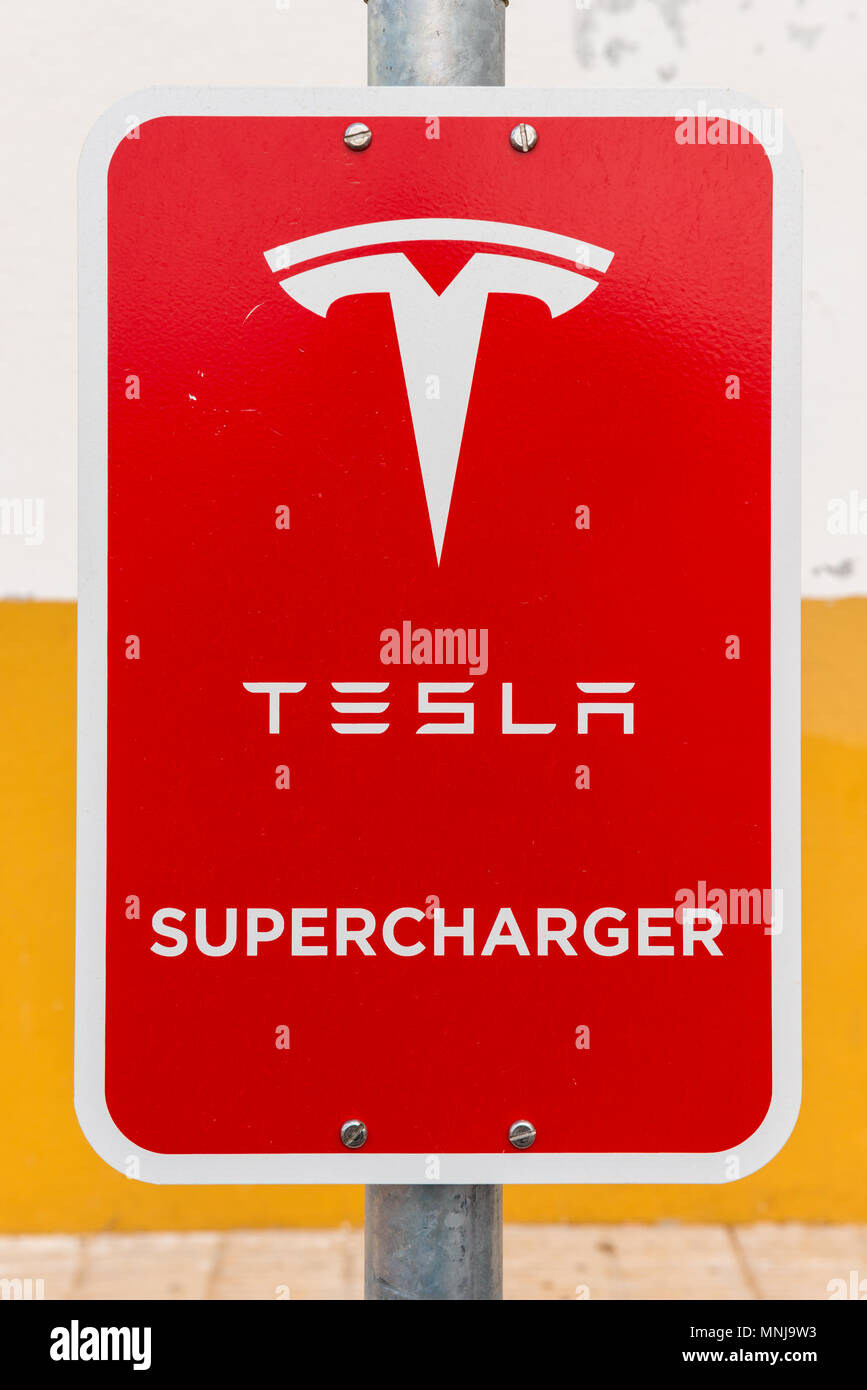 Tesla Supercharger Map Spain Detail Of A Tesla Electric Supercharger Sign At A Gas Station In Spain  Stock Photo - Alamy