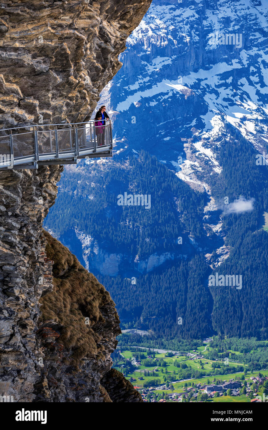 Mountain platform First Cliff Walk by Tissot, Grindelwald, Bernese Oberland, Switzerland Stock Photo