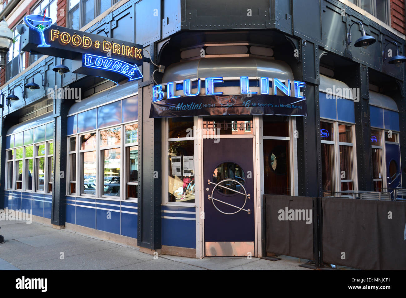 A trendy lounge near the Damen Avenue Blue Line station in Chicago's hip Wicker Park neighborhood. Stock Photo