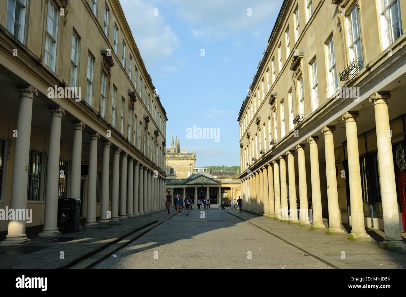 Bath Street (facing towards the Roman Baths and Bath Abbey), Bath, Somerset, England, UK Stock Photo