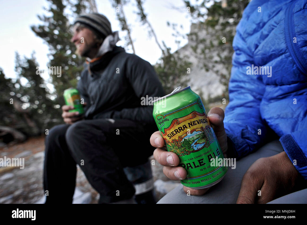 Backpackers camp near Thousand Island Lake on trek of Sierra High Route in Minarets Wilderness, Inyo National Forest, California, USA Stock Photo