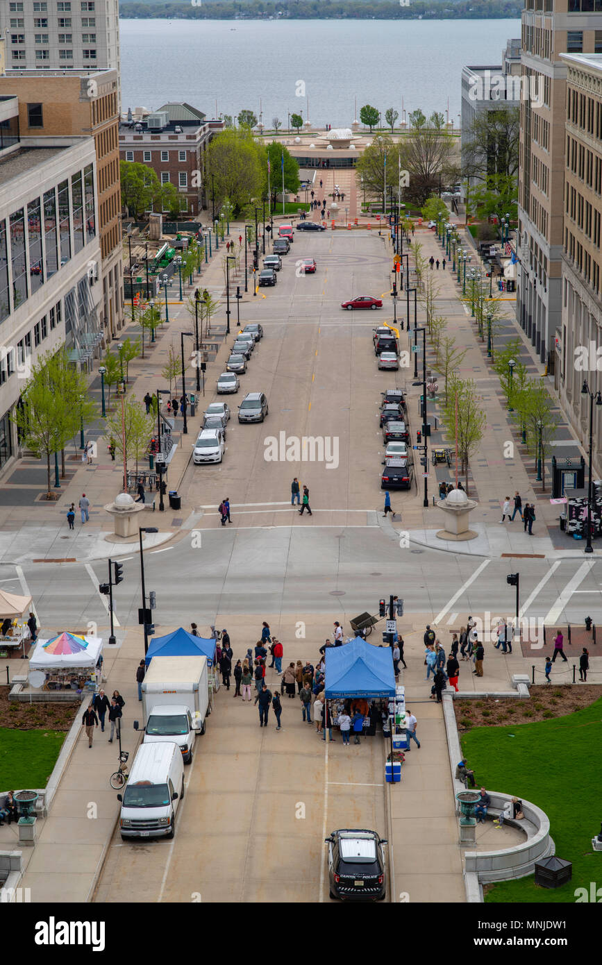 High angle view of Madison, Wisconsin, Martin Luther King Boulevard and