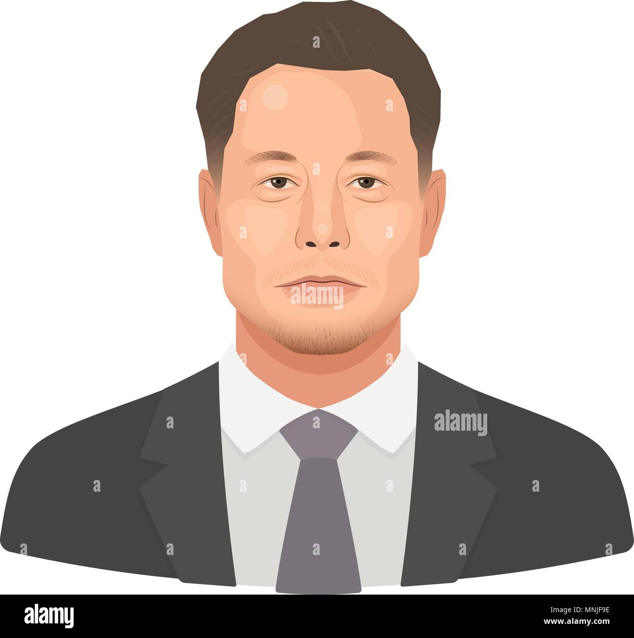 May, 2018. Elon Reeve Musk - the famous entrepreneur and founder, richest businessman. Vector flat portrait isolated on a white background. Stock Vector