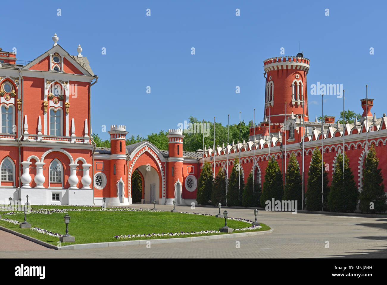 Petrovsky Palace was built for Catherine Great and designed by  architect Kazakov in 1782. Courtyard Stock Photo