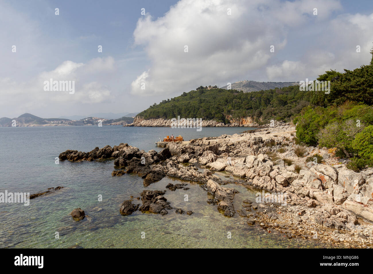 Rocky outcrops on the southern end of Lokrum Island, in the Adriatic Sea off Dubrovnik, Croatia. Stock Photo