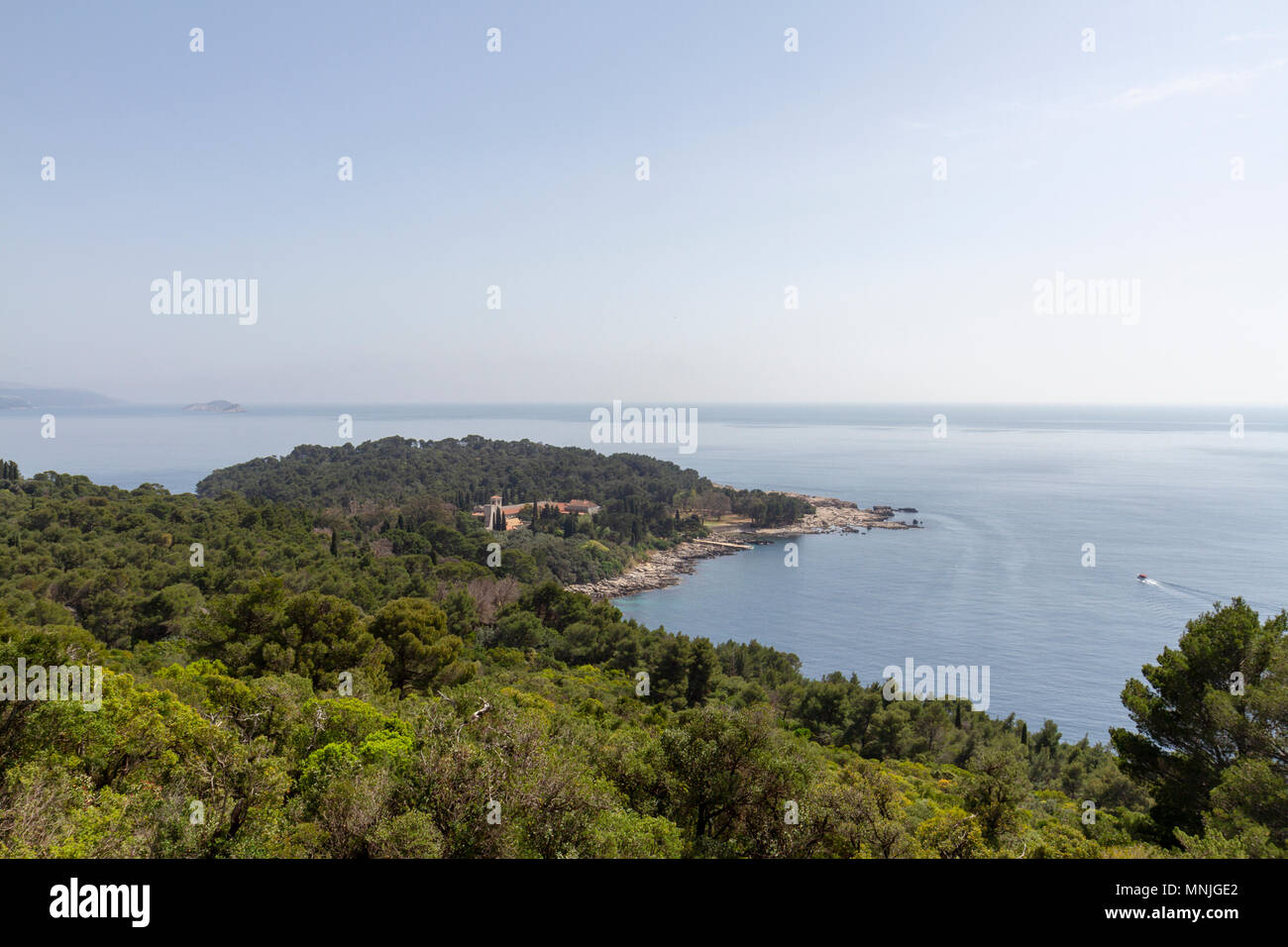 View from Fort Royal over the southern part of Lokrum Island, in the Adriatic Sea off Dubrovnik, Croatia. Stock Photo