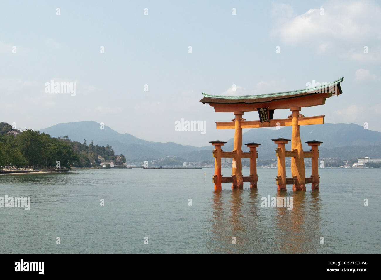 Itsukushima Shrine, 'floating shrine', and temple on Miyajima Island, Japan Stock Photo