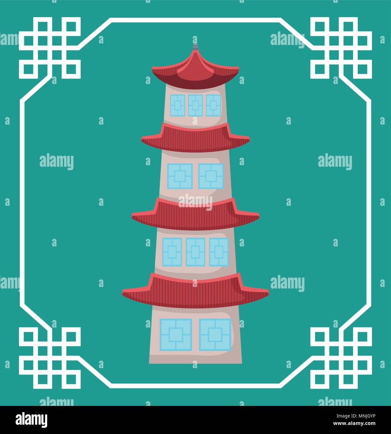 decorative frame with south korea traditional building icon over ...