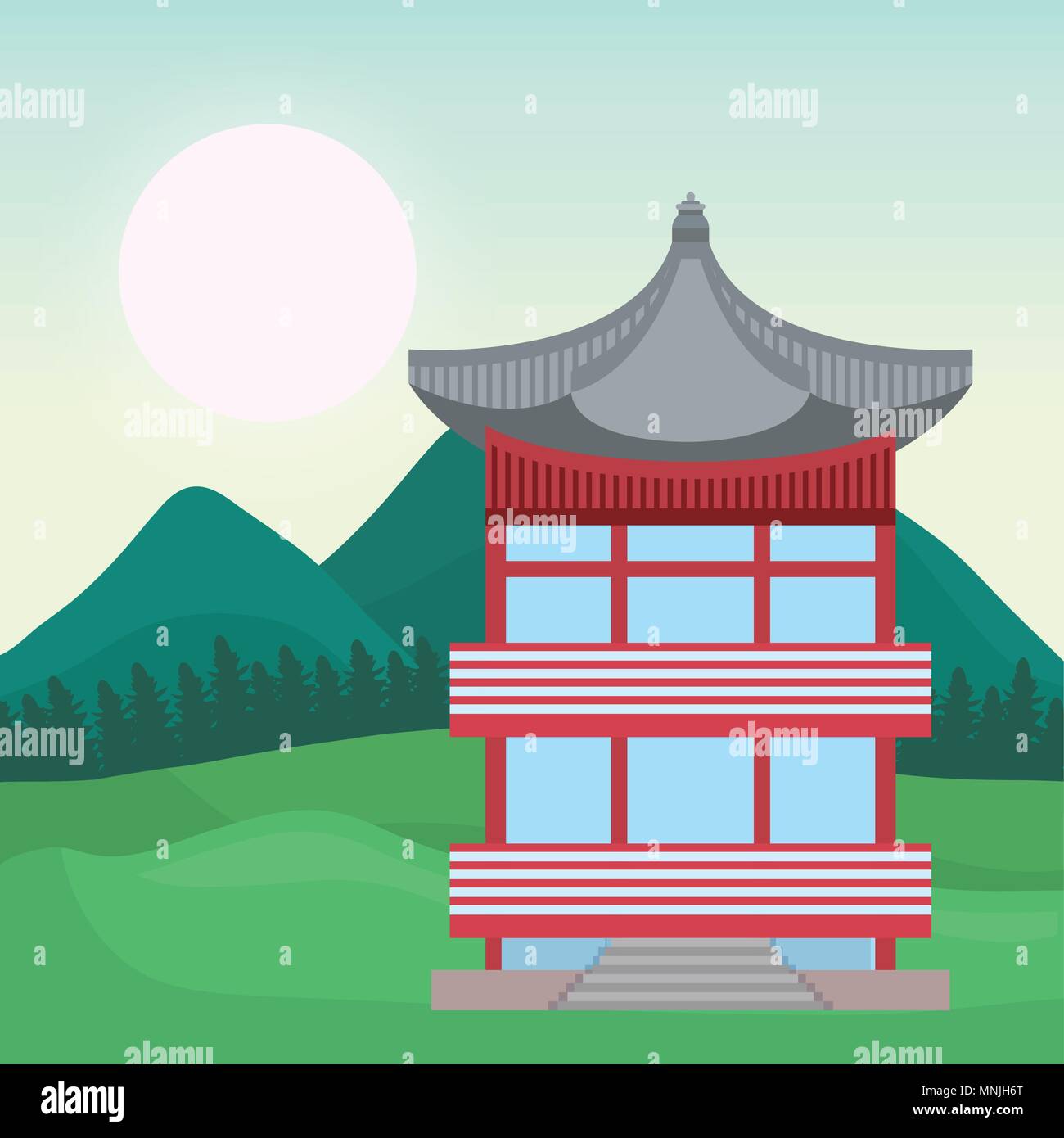 South korea design with traditional and iconic building over landscape