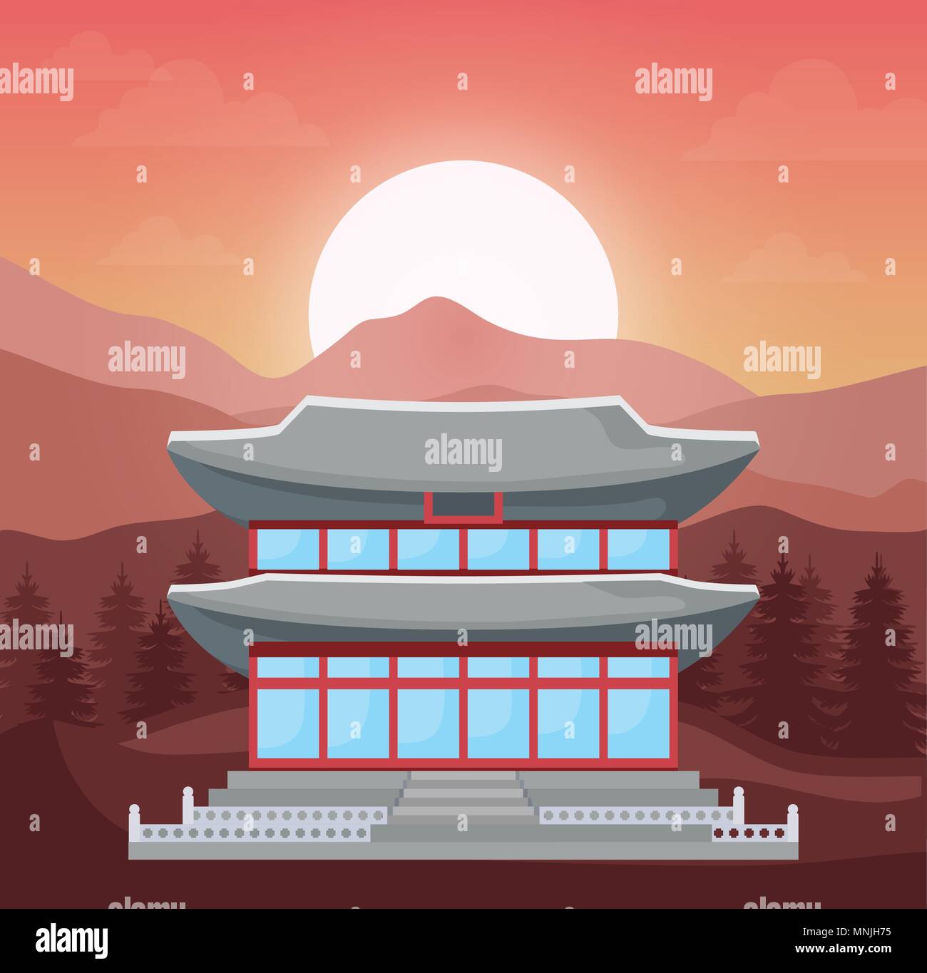 South korea design with traditional and iconic building over landscape