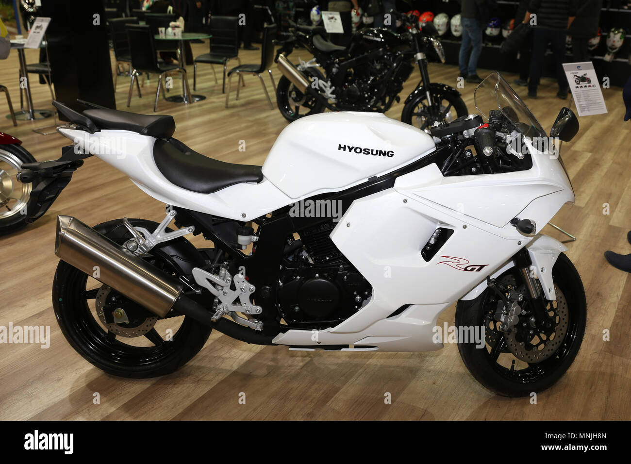 ISTANBUL TURKEY FEBRUARY 25 2018 Hyosung GT250R on display at