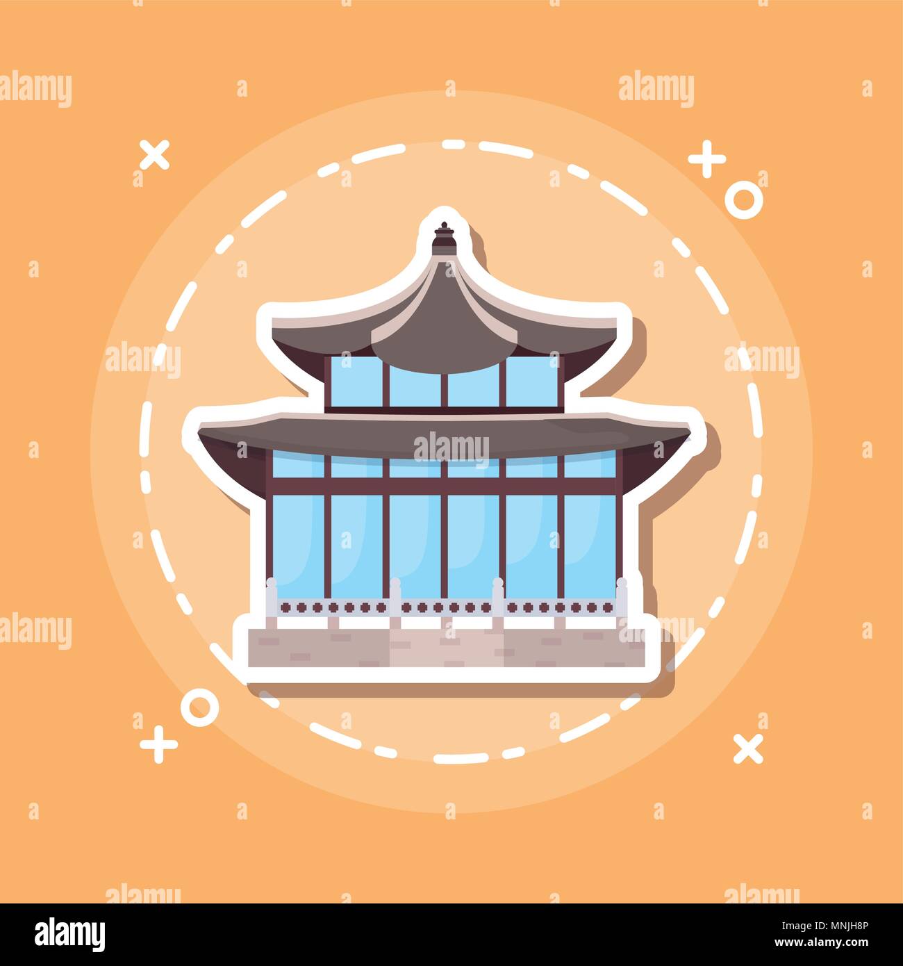 Asia iconic and traditional building icon over orange background ...
