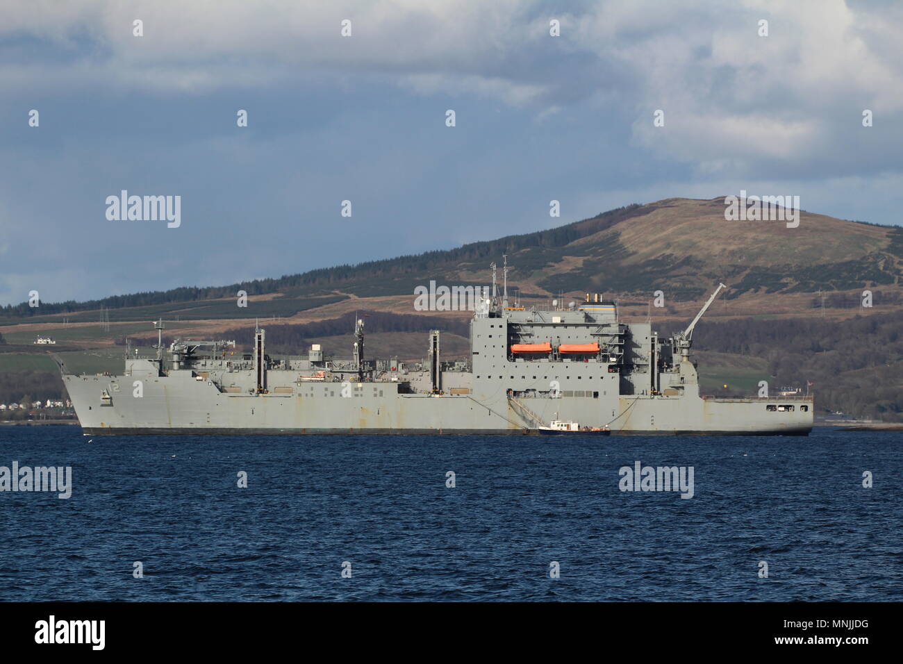 USNS William McLean (T-AKE-12), a Lewis and Clark-class replenishment vessel operated by the US Navy, off Greenock during Exercise Joint Warrior 18-1. Stock Photo