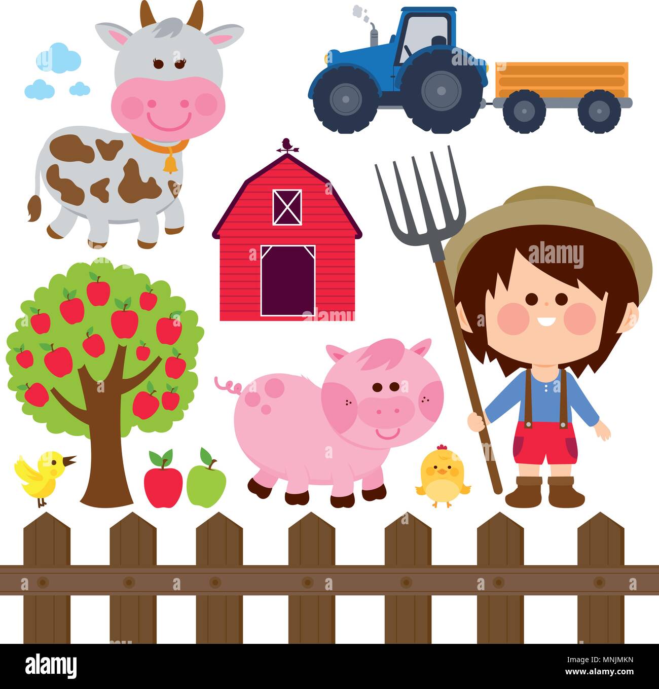 Farmer boy and animals vector illustration collection Stock Vector ...
