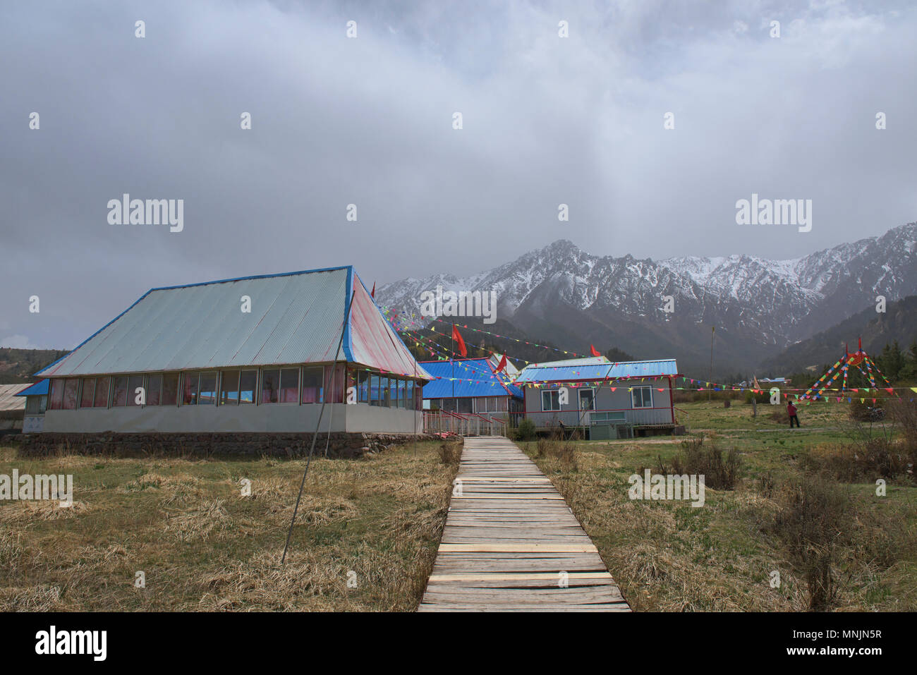 View of the Qilian Mountains from the Mati Si Temples, Gansu, China Stock Photo