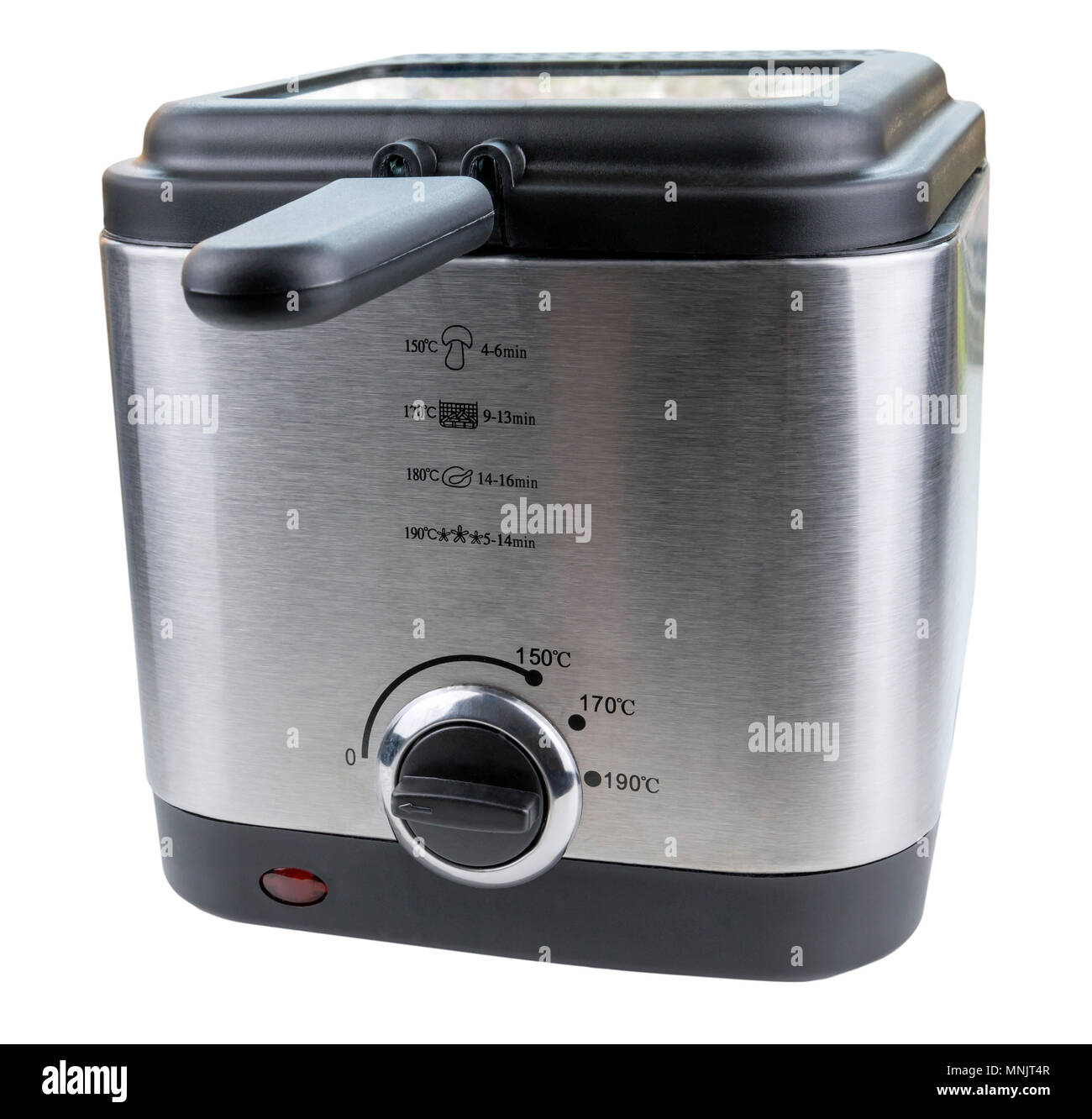 Deep fat fryer made from brushed steel and black plastic on an isolated