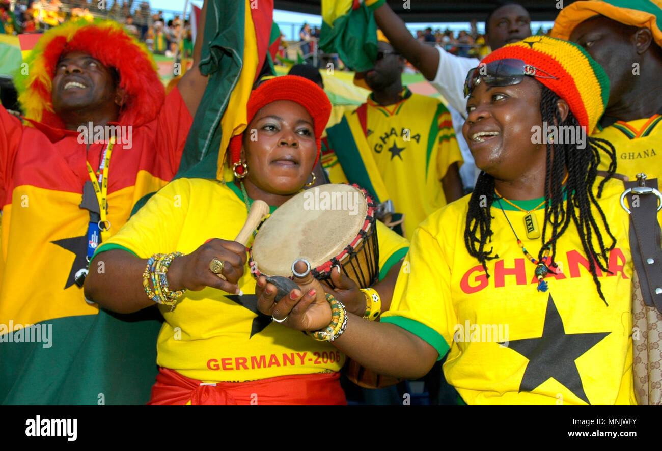 Football:   FIFA World Cup Stadium, Hanover Germany, 12.06.2006, FIFA World Cup Germany 2006 tournament  group matches Group E, Italy vs Ghana 2:0 --- Fans from Ghana Stock Photo