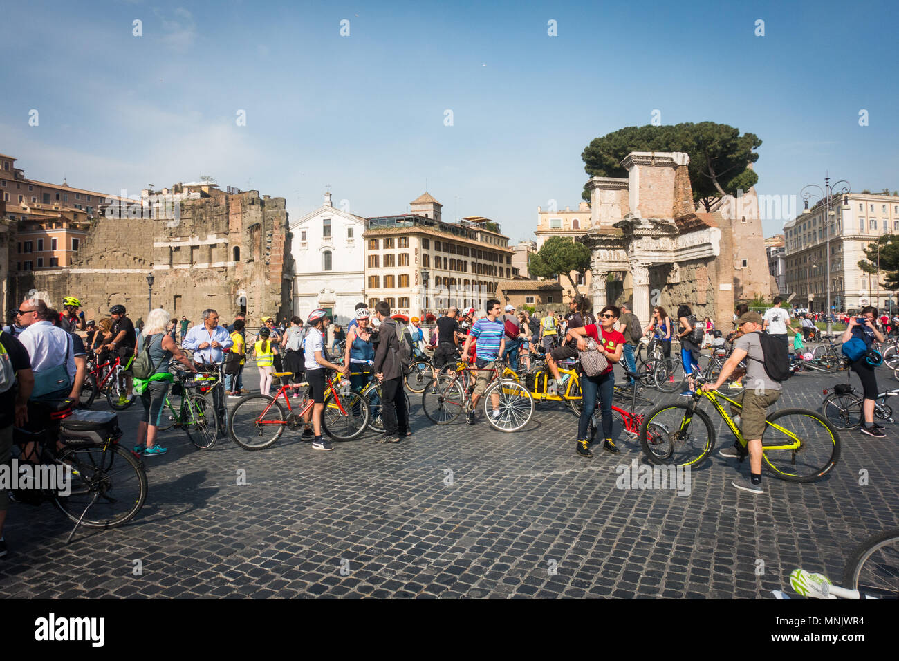 Group of cyclists in Rome Italy Stock Photo