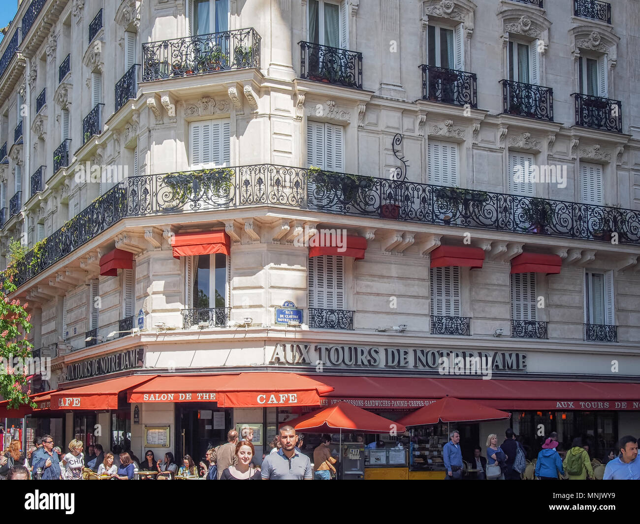 PARIS, FRANCE-MAY 5, 2016: A typical Parisian street architecture Stock Photo