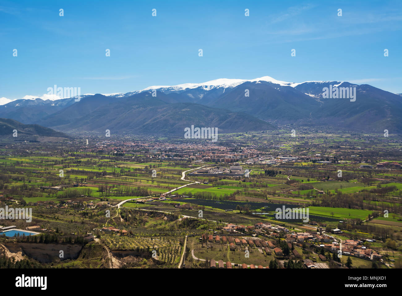 Sulmona in the Peligna Valley at the foot of the mountain Stock Photo