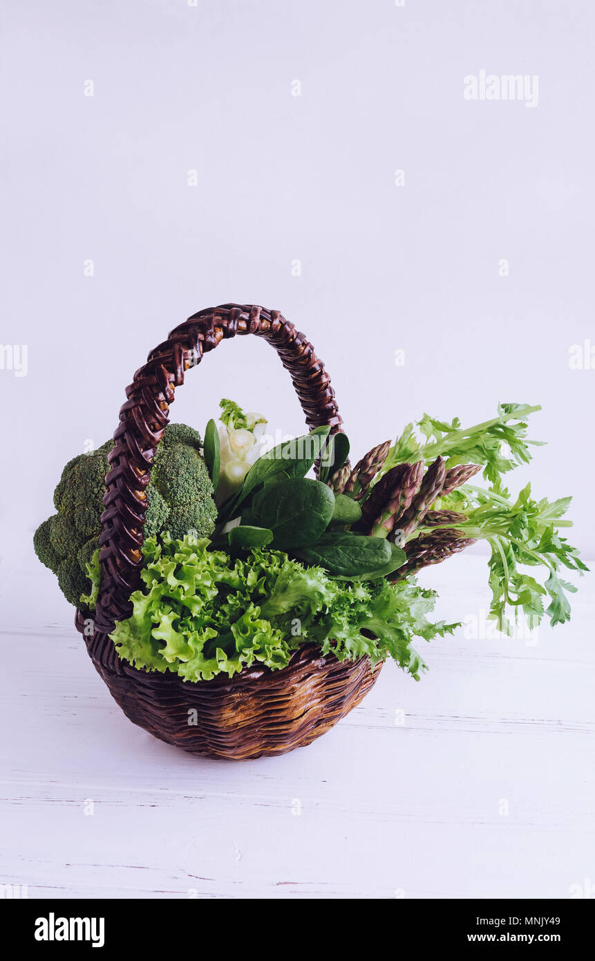 Assorted green vegetables food background as a healthy eating concept ...