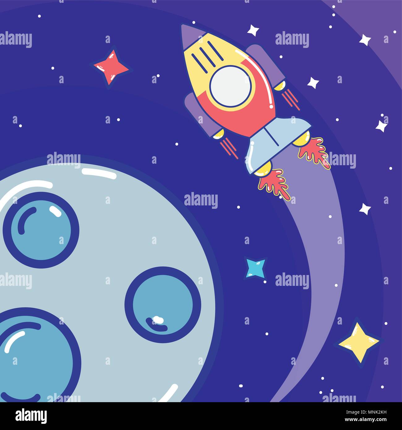 Spacecraft flying around planet Stock Vector