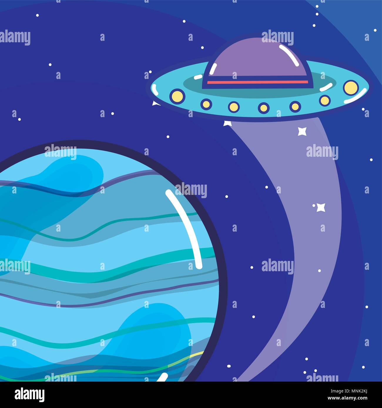 Spacecraft flying around planet Stock Vector
