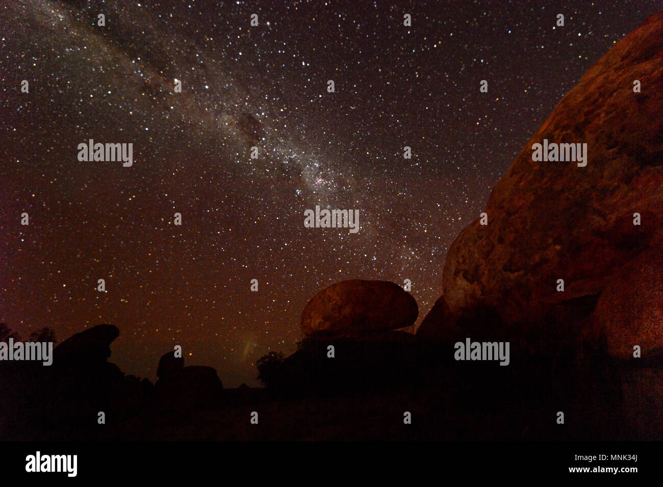 Night Sky at Devil's Marbles, Northern Territory, Australia Stock Photo