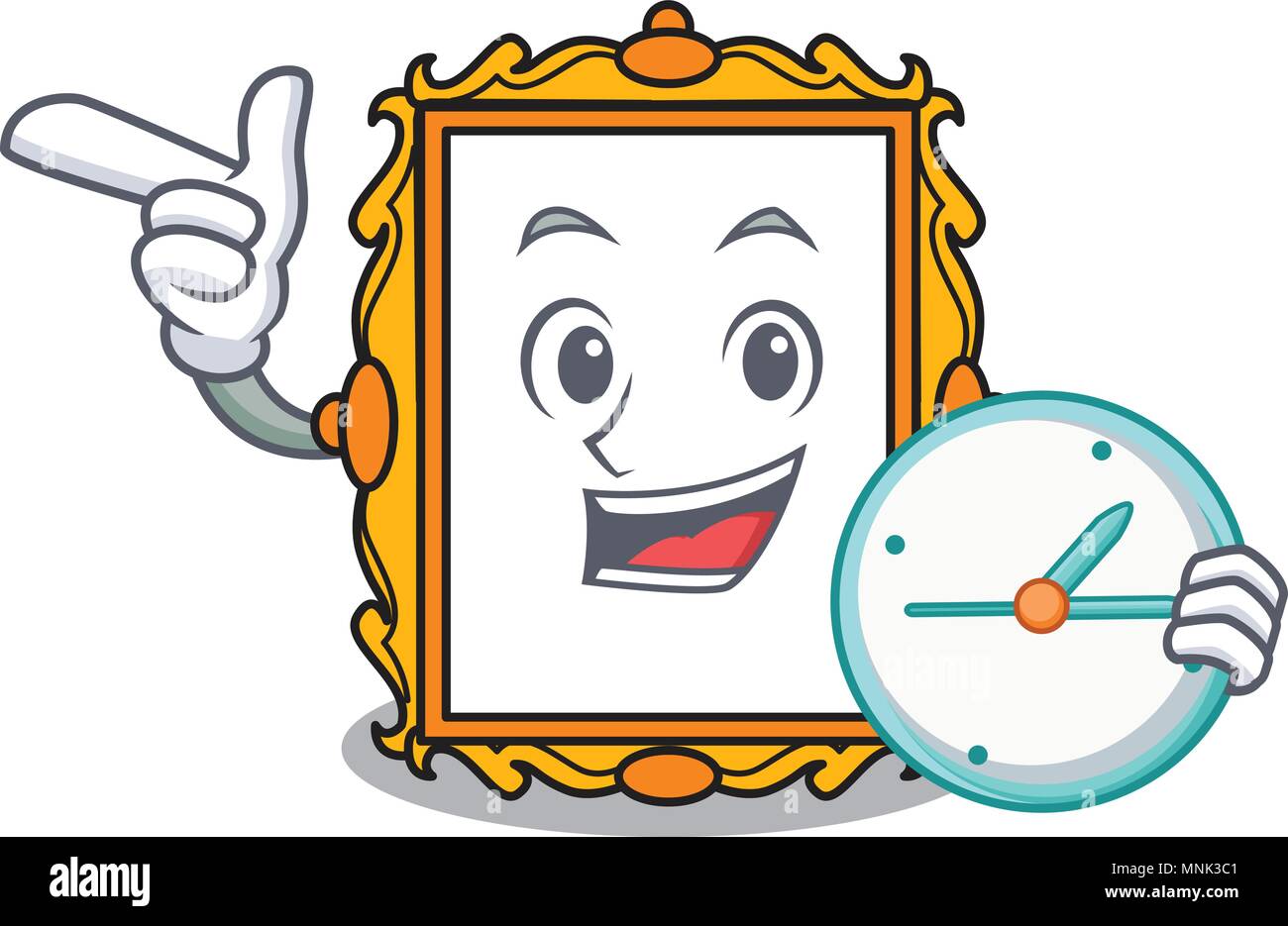With clock picture frame character cartoon vector illustration stock