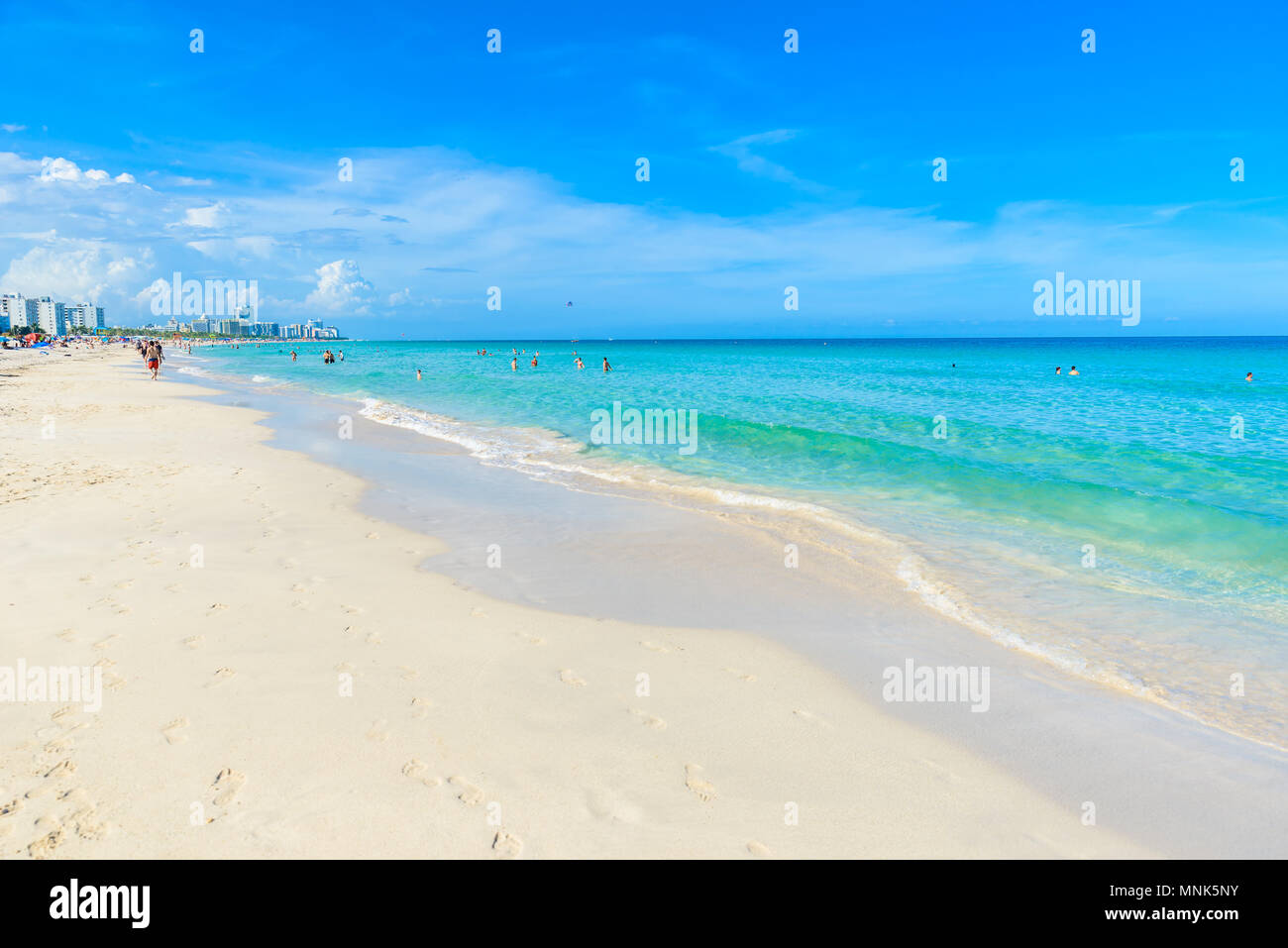 Miami South Beach at sunny summer day at the Caribbean sea, world famous travel location in Florida, USA Stock Photo