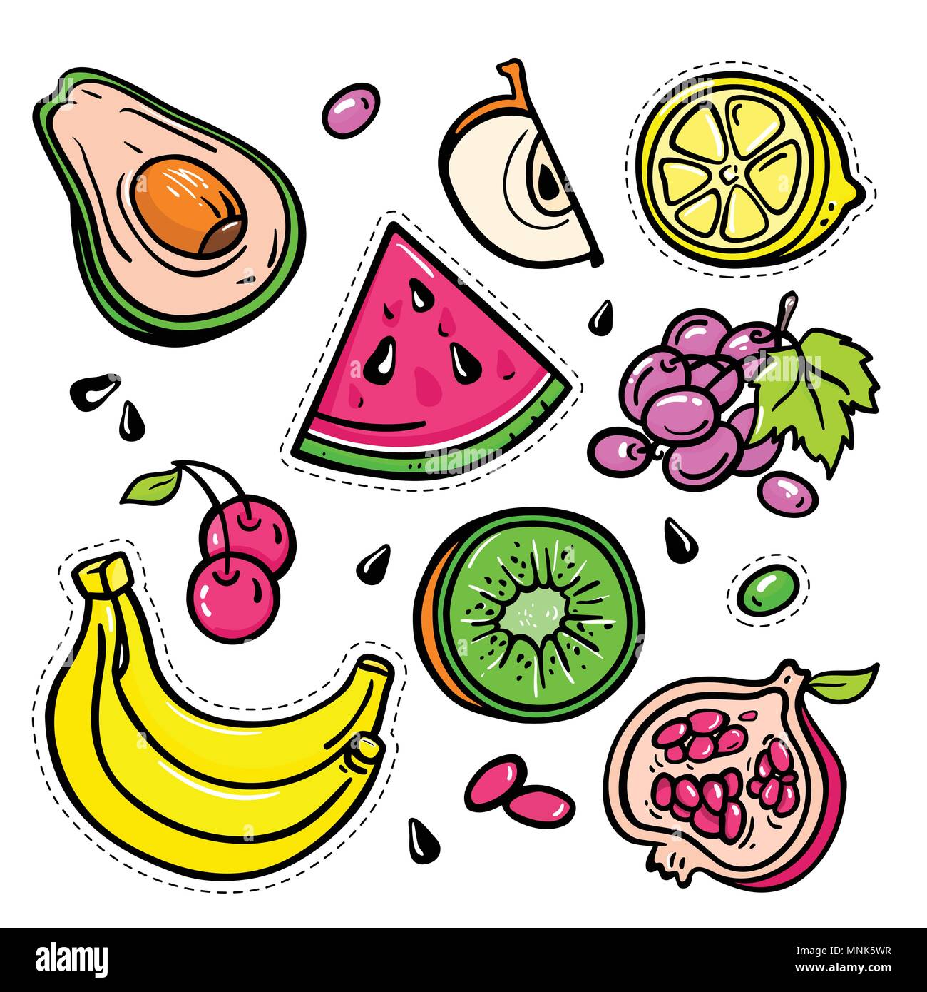 Fruits - vector isolated retro stickers set Stock Vector