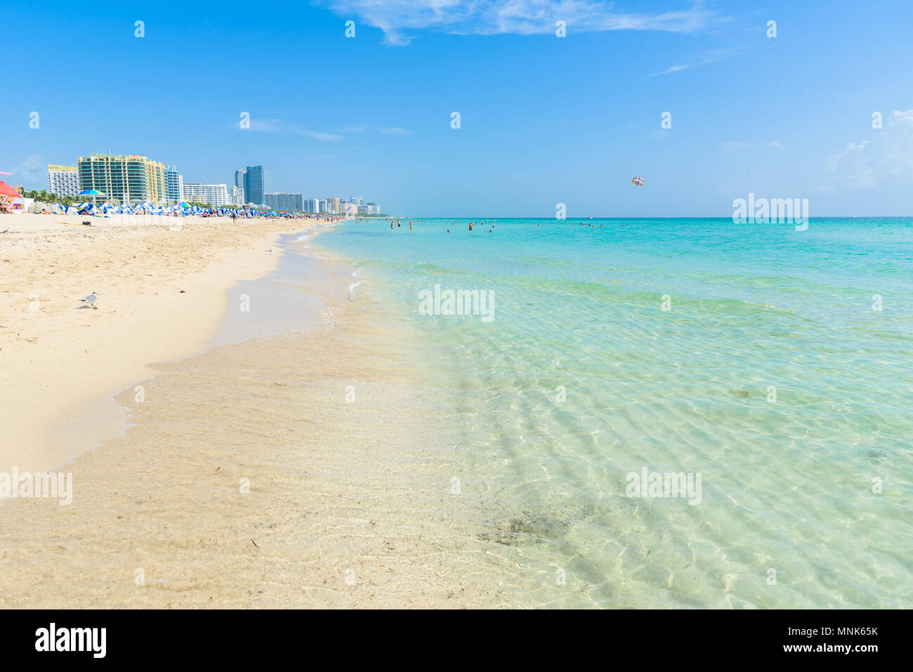 Miami South Beach at sunny summer day at the Caribbean sea, world famous travel location in Florida, USA Stock Photo