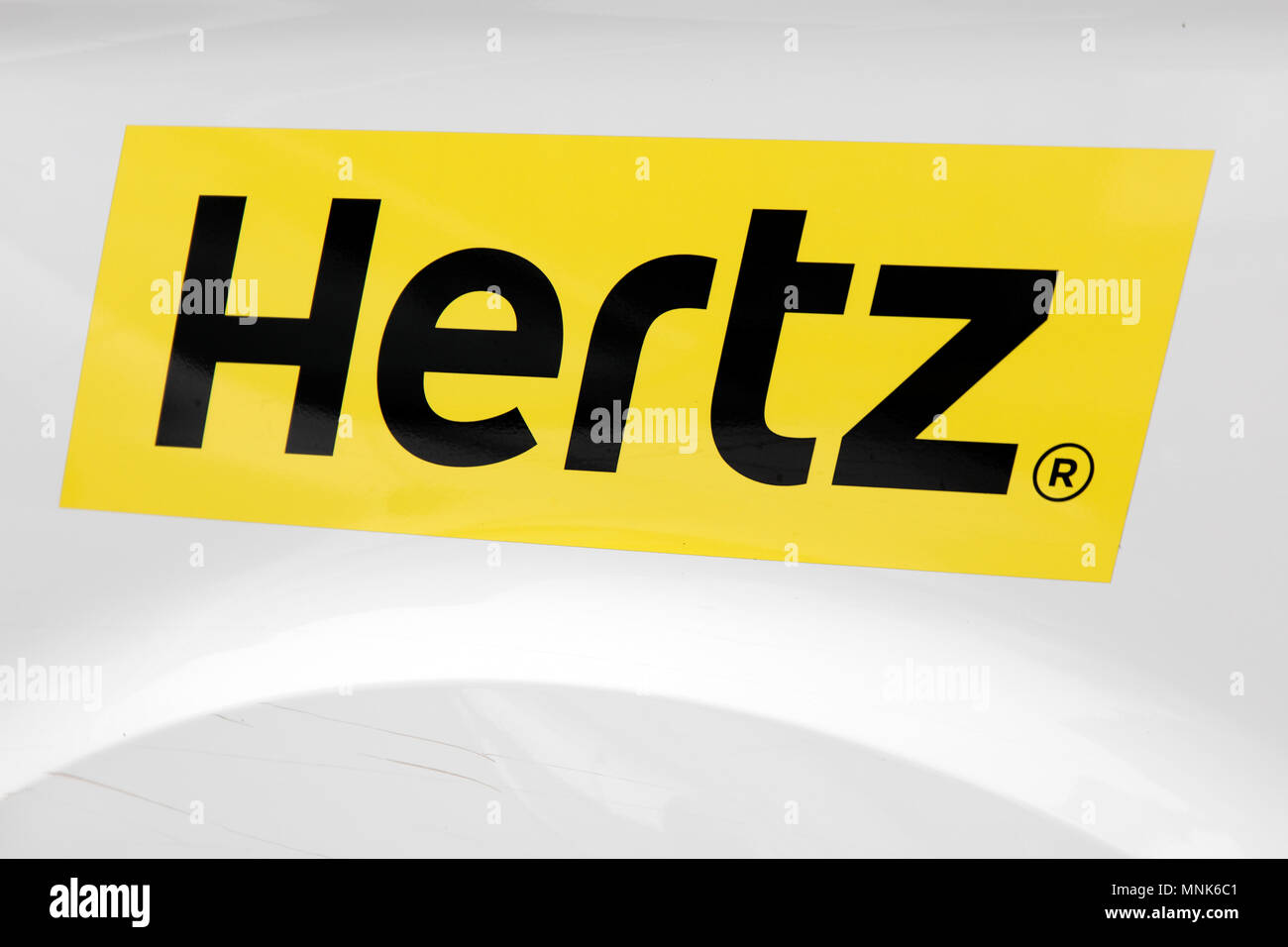 Amsterdam, Netherlands -january 13, 2018:  Hertz sign on a rental car in Amsterdam Stock Photo