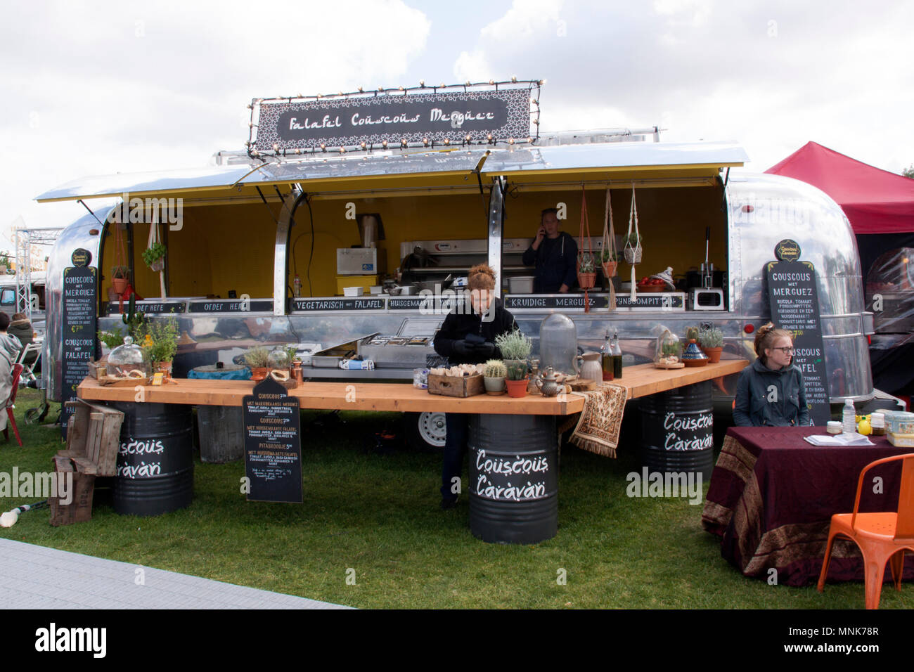 Amsterdam, NetherlandsMay 14, 2016 Air stream caravan food truck