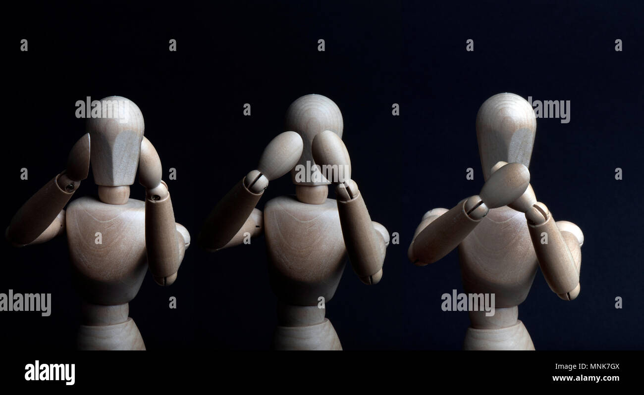 Hear, see and be silent shown by a wooden mannequin Stock Photo - Alamy