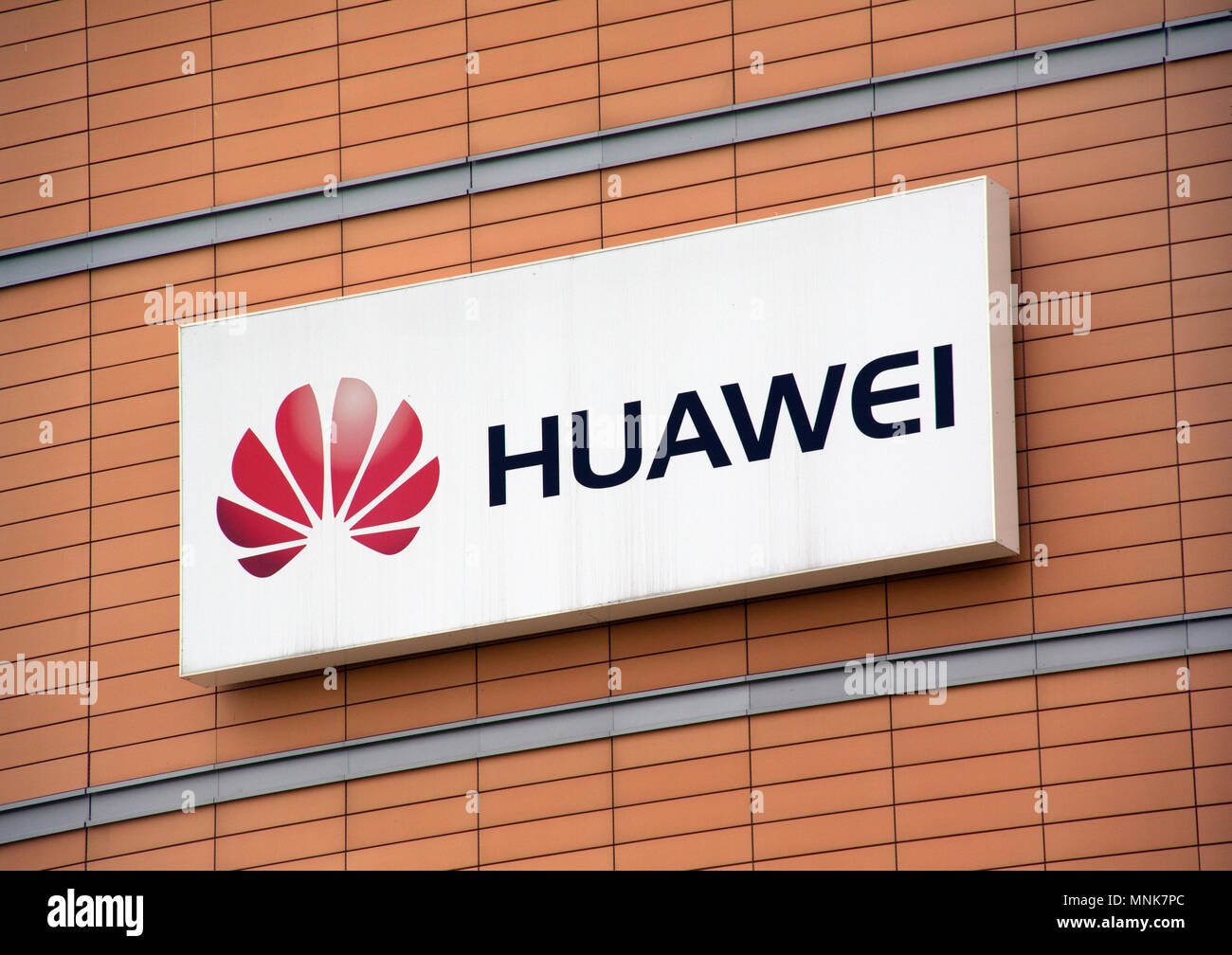 Amsterdam, Netherlands-august 14, 2016: letters Huawei on the wall of a building in Amsterdam Stock Photo