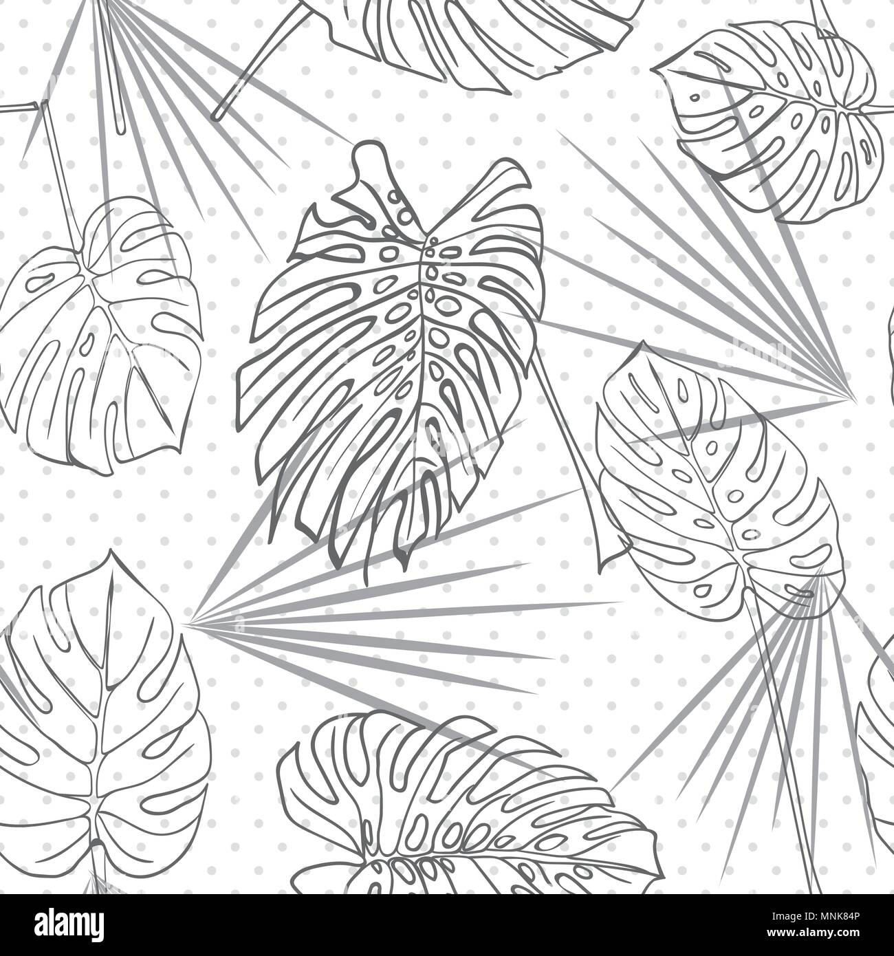 Seamless hand drawn tropical pattern with palm leaves, jungle exotic ...