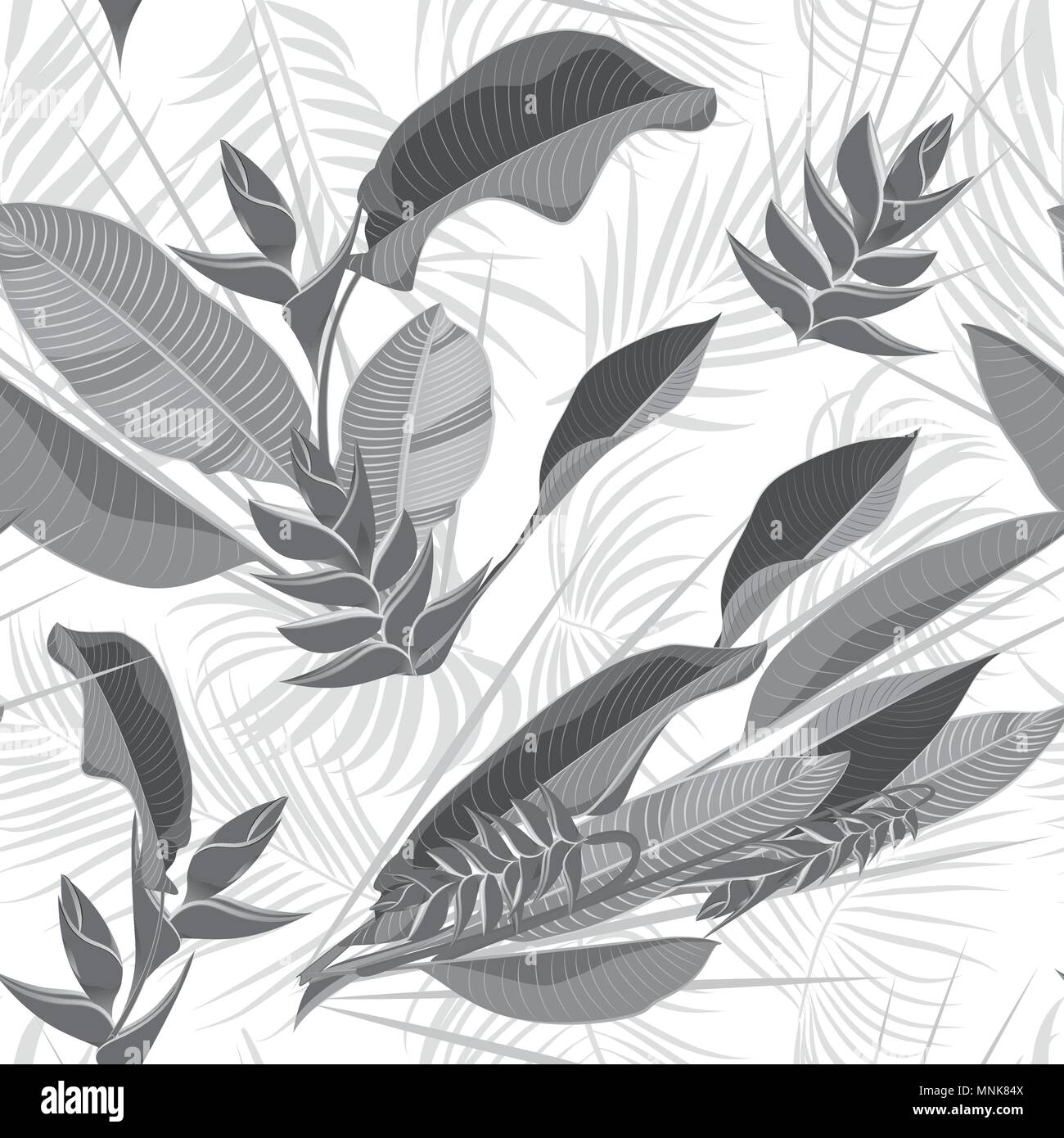 Seamless hand drawn tropical pattern with palm leaves, jungle exotic ...