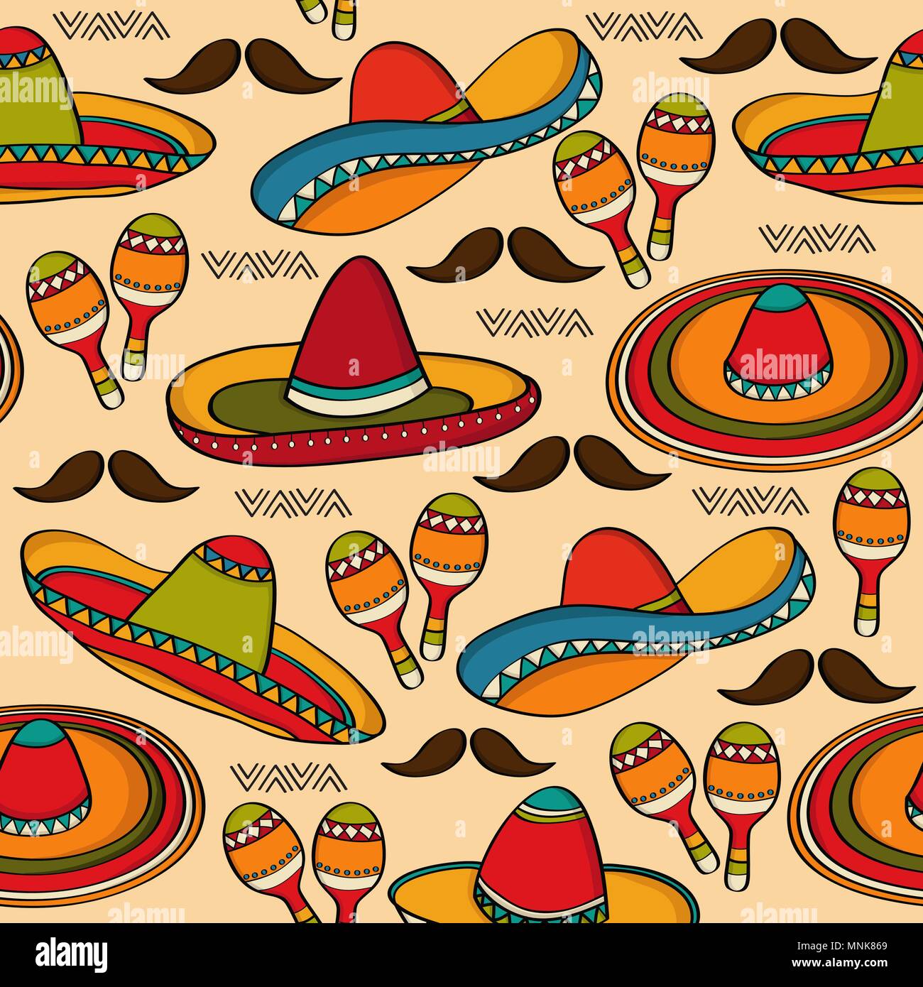 Doodle seamless pattern with mexico symbols, vector format Stock Vector