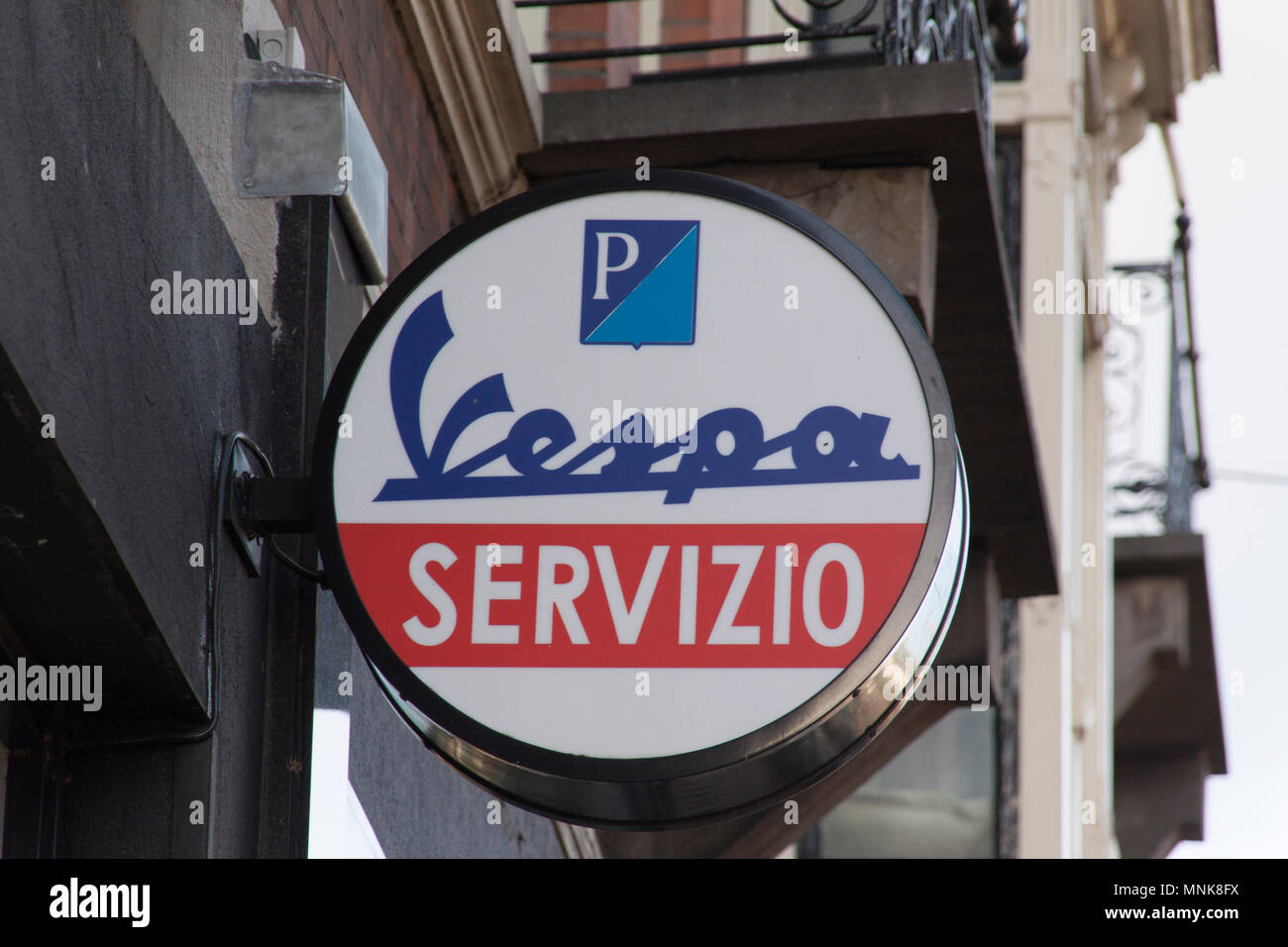 Amsterdam, Netherlands-december 13, 2015:  Vespa Piaggio is an Italian manufacturer of mopeds and scooters. this sign is located in amsterdam Stock Photo