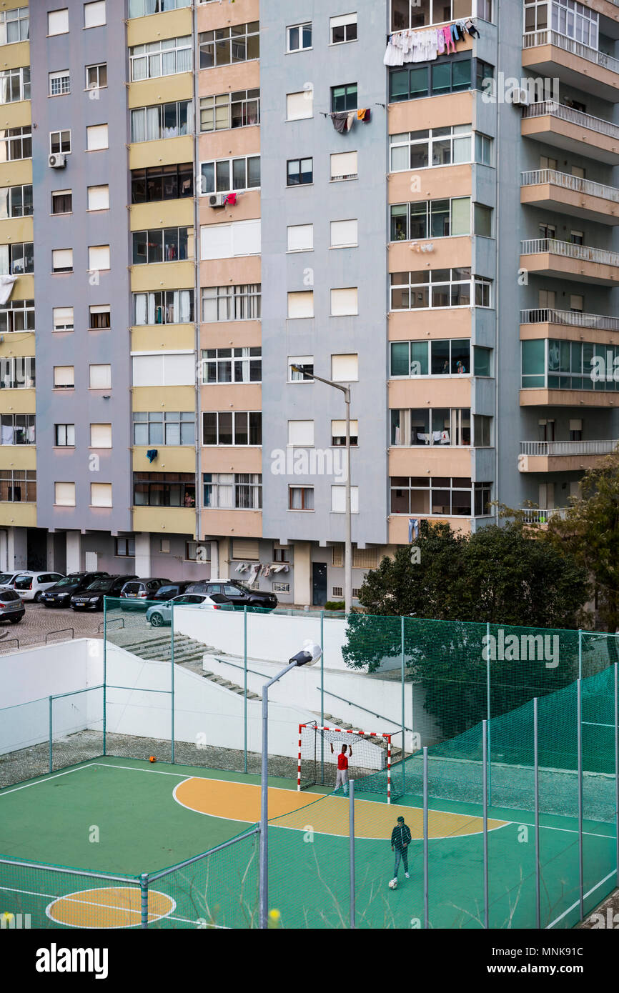 Boys play football in Cacilhas, Lisbon, Portugal Stock Photo Alamy