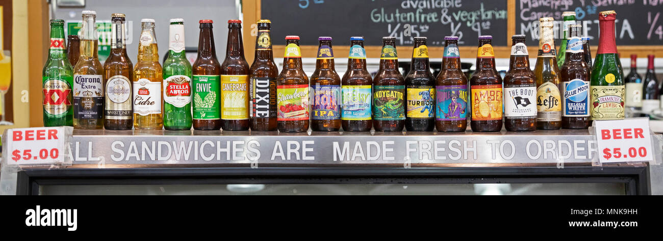 New Orleans, Louisiana - A variety of beers on sale at the French Market. Stock Photo
