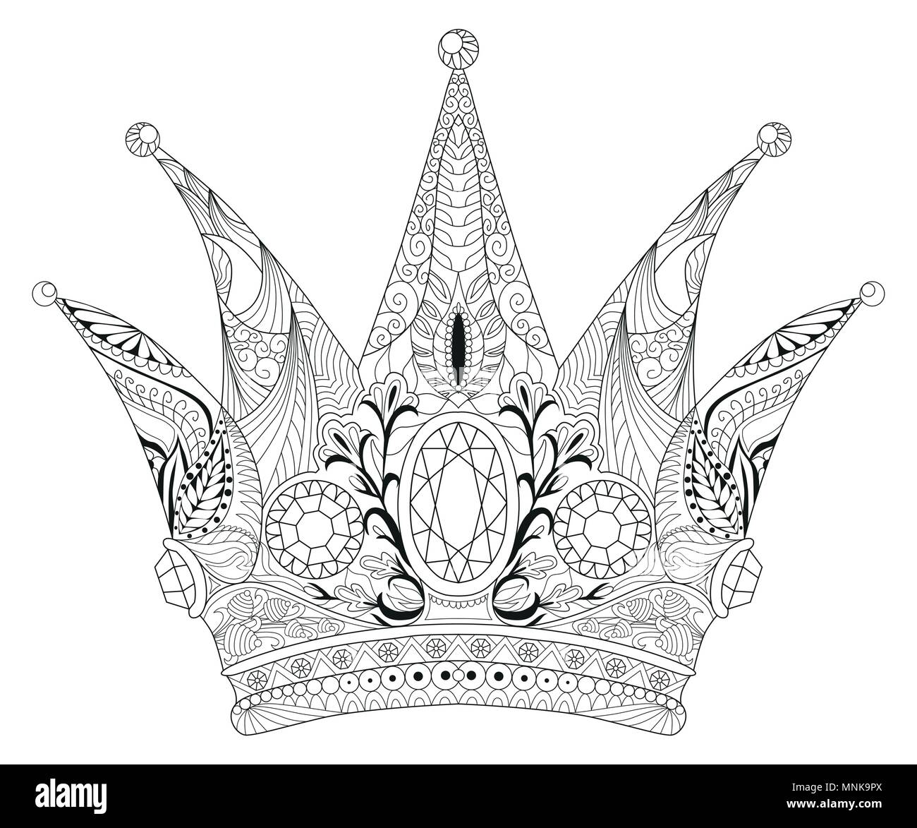 Zentangle stylized crown. Hand Drawn lace vector illustration Stock Vector