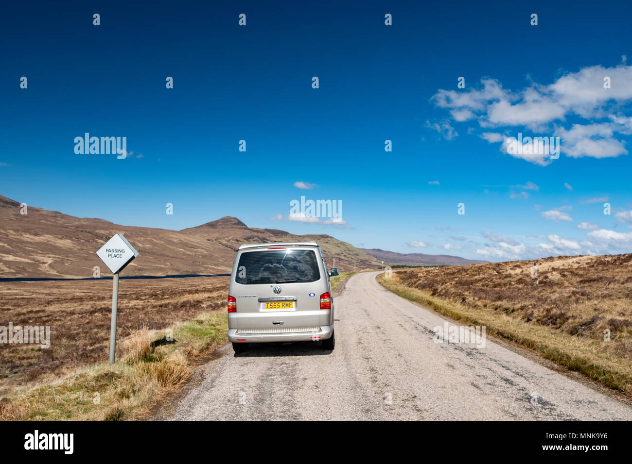 A Volkswagen camper van on the A836 near Tongue, Highland, Scotland ...