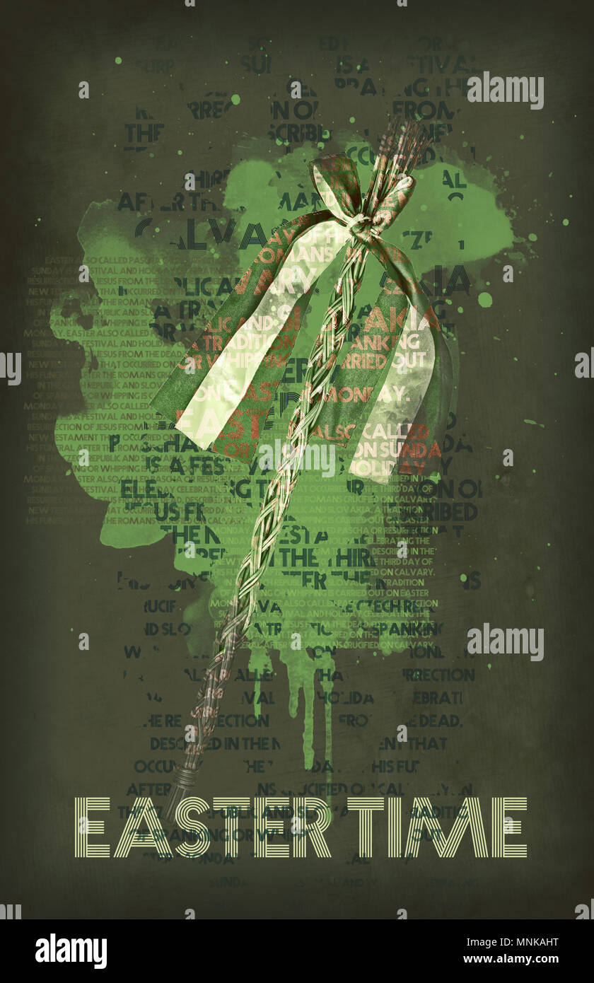 Easter whip. Symbol of springtime. Easter holiday. Text in photo. Green filter Stock Photo - Alamy