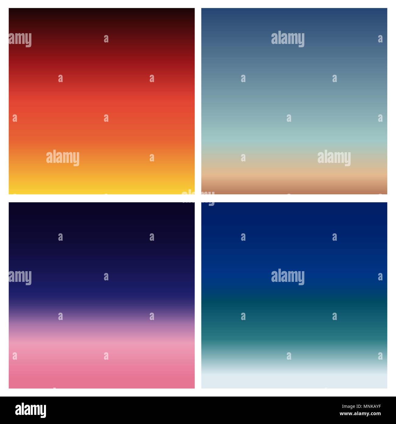 Abstract vector sunset blurred background set. Square blurred background - sky clouds colors With love quotes. Stock Vector