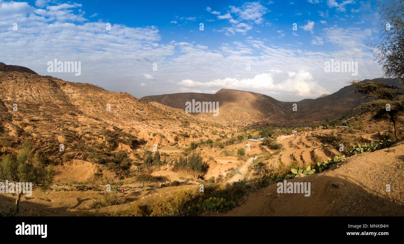 Panorama of mountains and valley near Haramaya , at Oromia , Ethiopia Stock Photo
