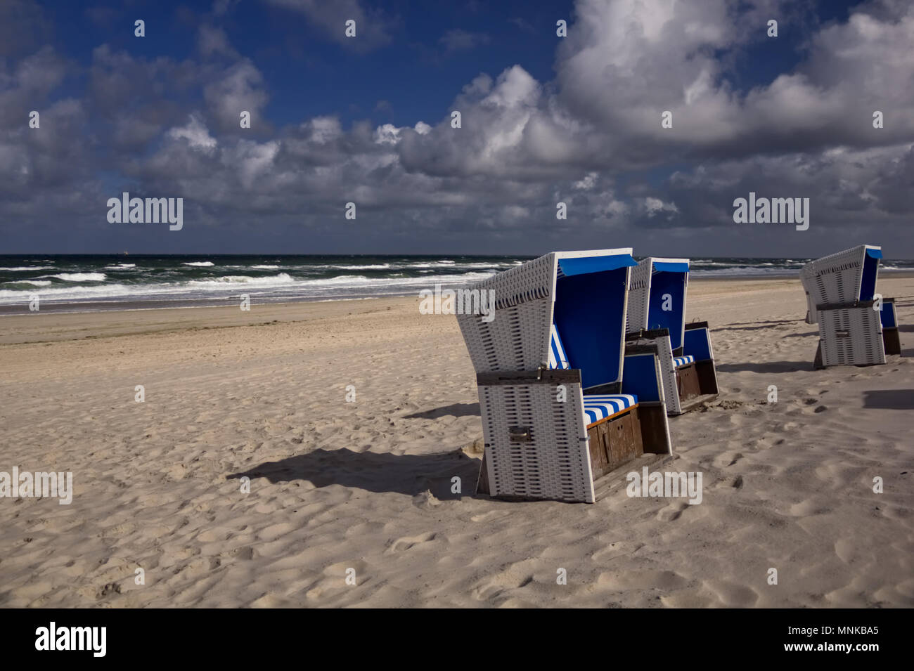 Empty beach chairs on the beach at Sylt/Germany Stock Photo