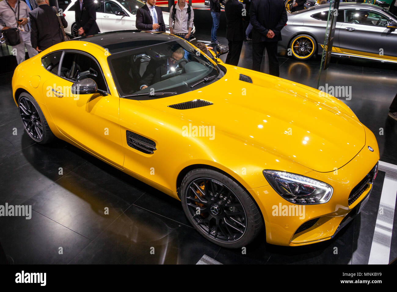 FRANKFURT, GERMANY - SEP 16, 2015: Mercedes AMG SLS sports car showcased at the Frankfurt IAA Motor Show. Stock Photo