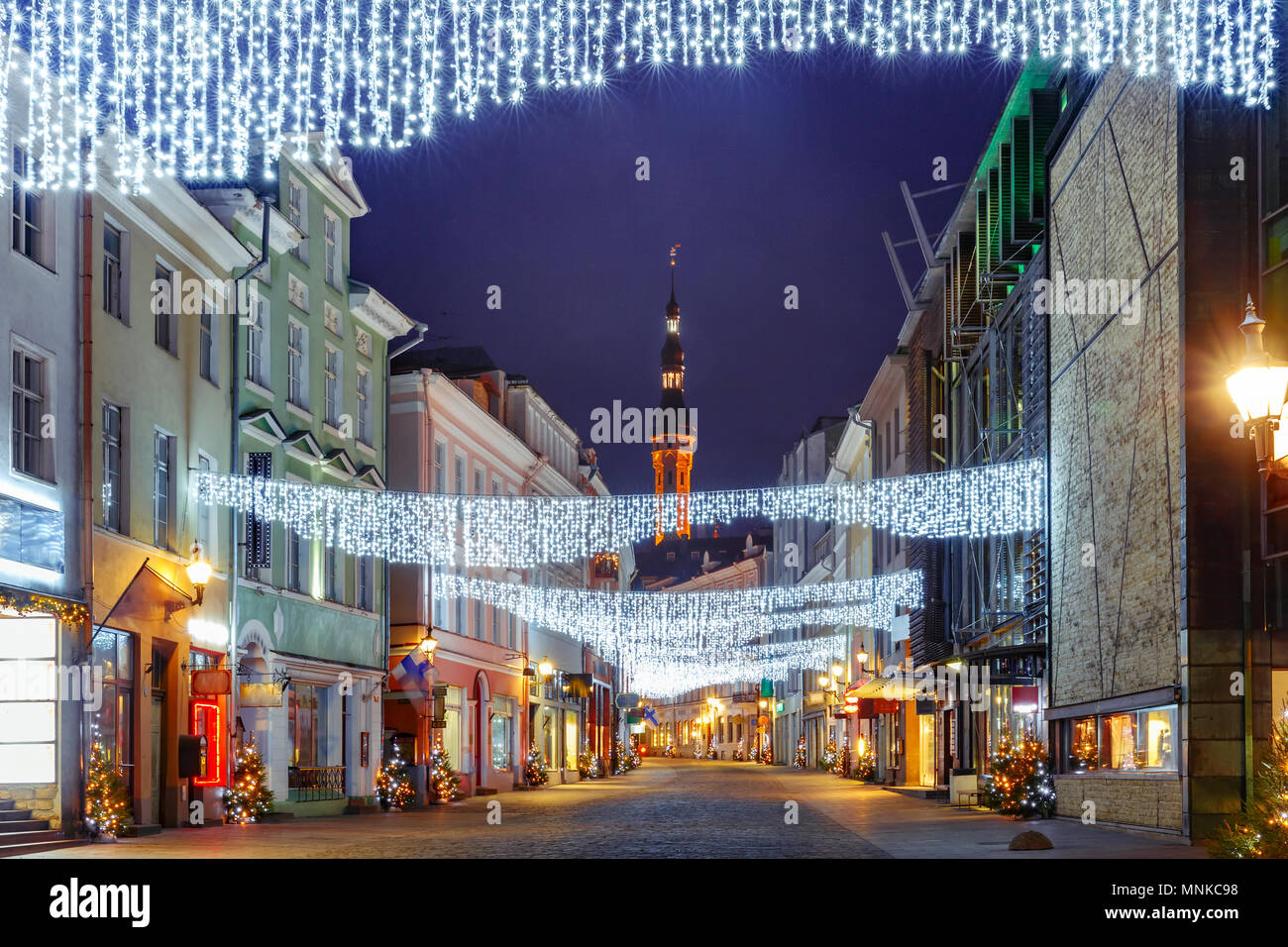 Night street in the Old Town of Tallinn, Estonia Stock Photo
